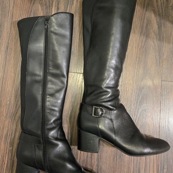 ANNE KLEIN "Honesty" Leather & Faux Leather Black Boots w/ Block Heel SIZE 9.5 - Picture 6 of 9